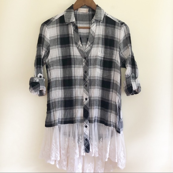 Altar'd State Tops - 3/$15 Altar’d State Lace Hem Button Down Shirt